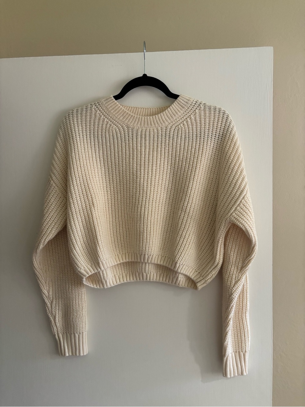 Elodie Cream Ribbed Crewneck Sweater